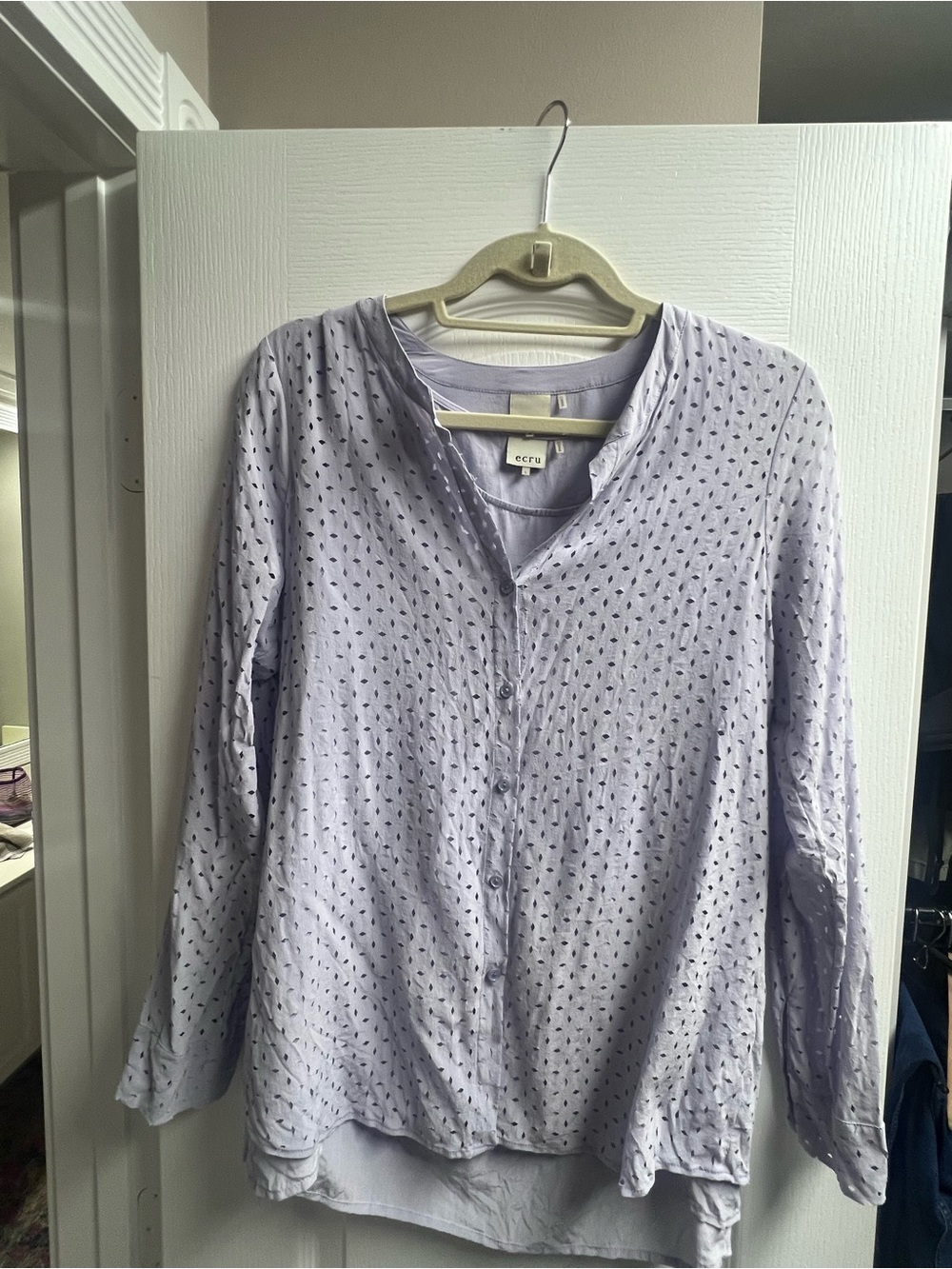 ECRU Light Lavender Eyelet Button-Front Blouse
